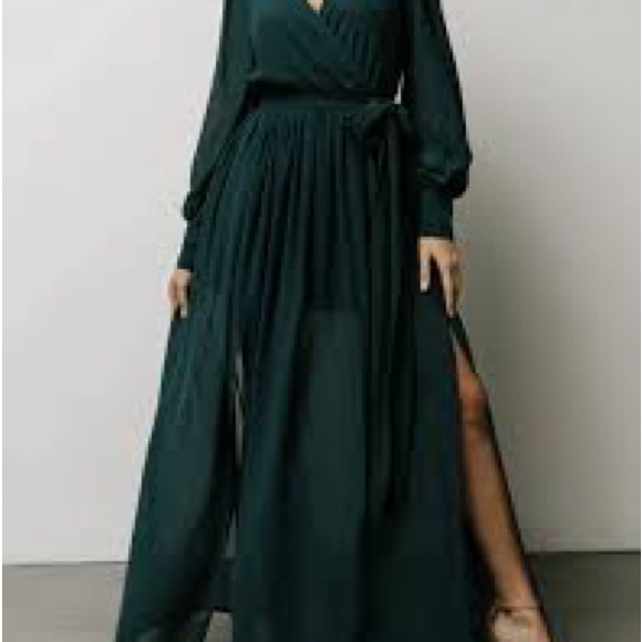 Baltic Born Celine Emerald Green Maxi Dress Xs Sheer Sleeves Belted — image 3 of 8